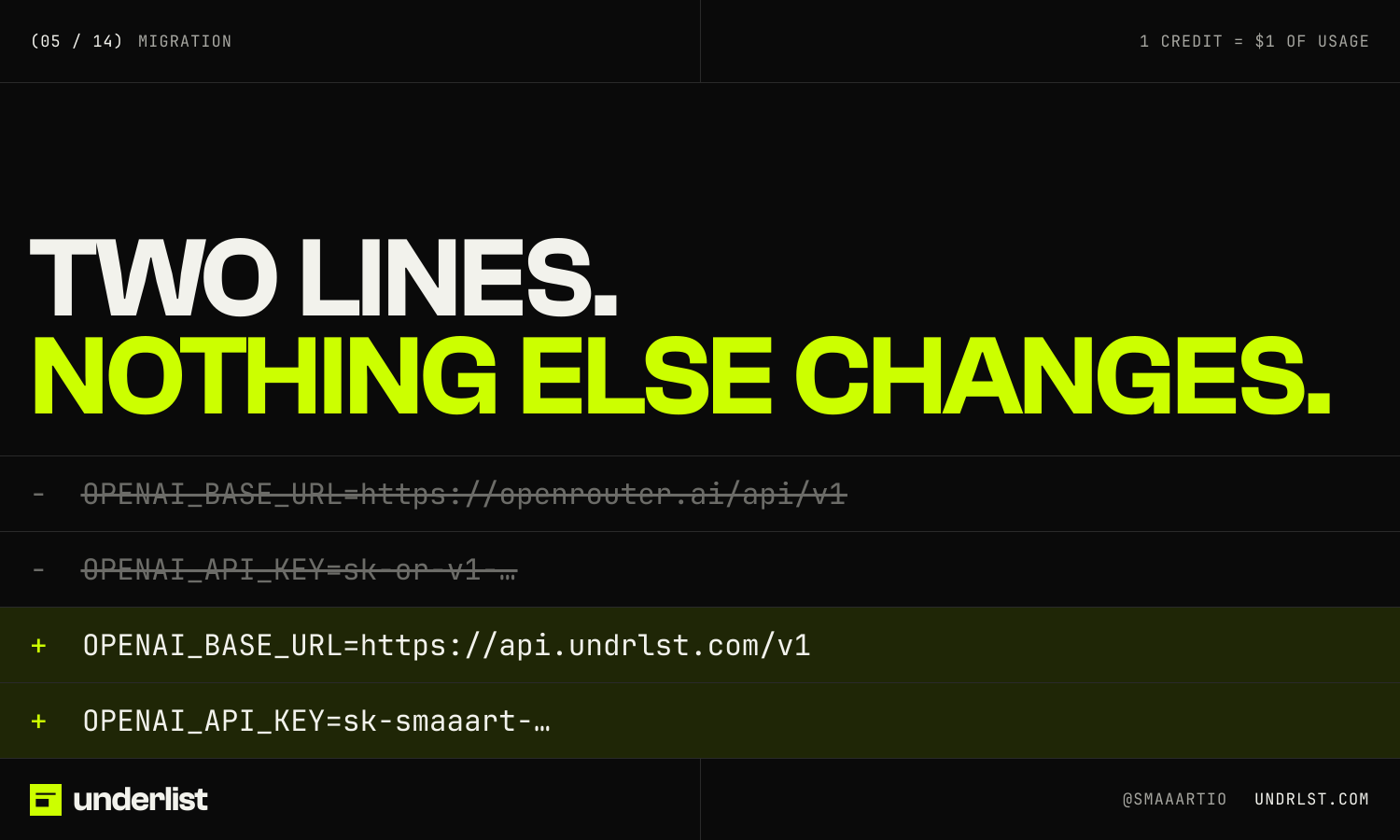 underlist post 05 of 14, Migration: “Two lines. Nothing else changes.”