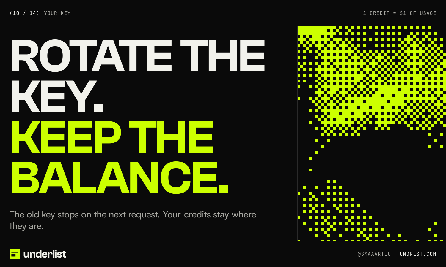 underlist post 10 of 14, Your key: “Rotate the key. Keep the balance.”